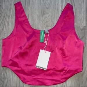 Something new Women's hot pink Satin Corset-Seam Crop Top